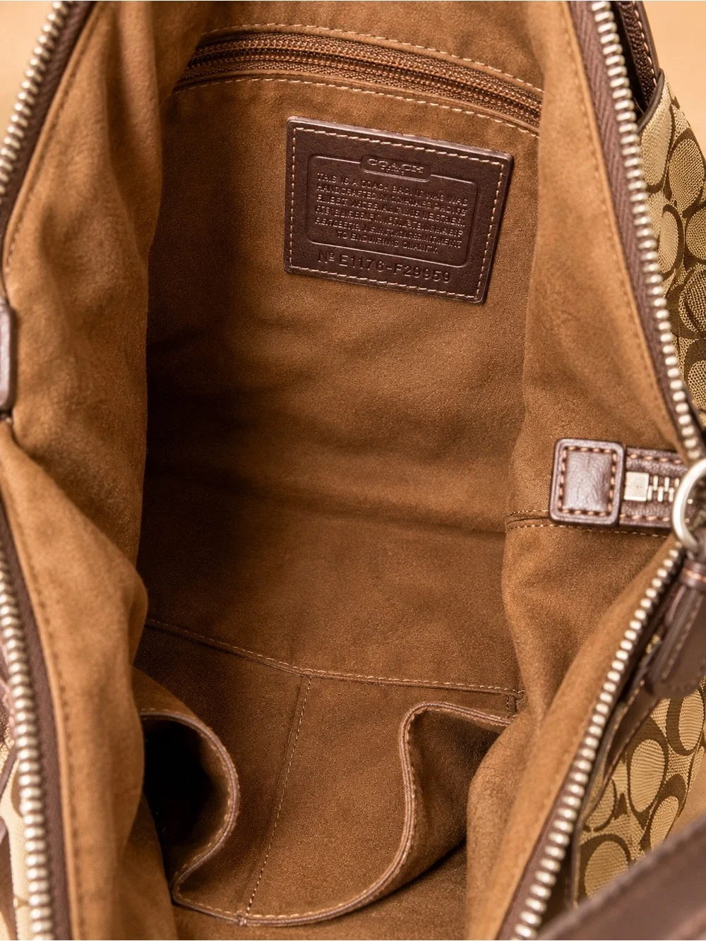 Coach Brown Signature Canvas Year 2007 Shoulder Bag with Dark Brown Leather Trim